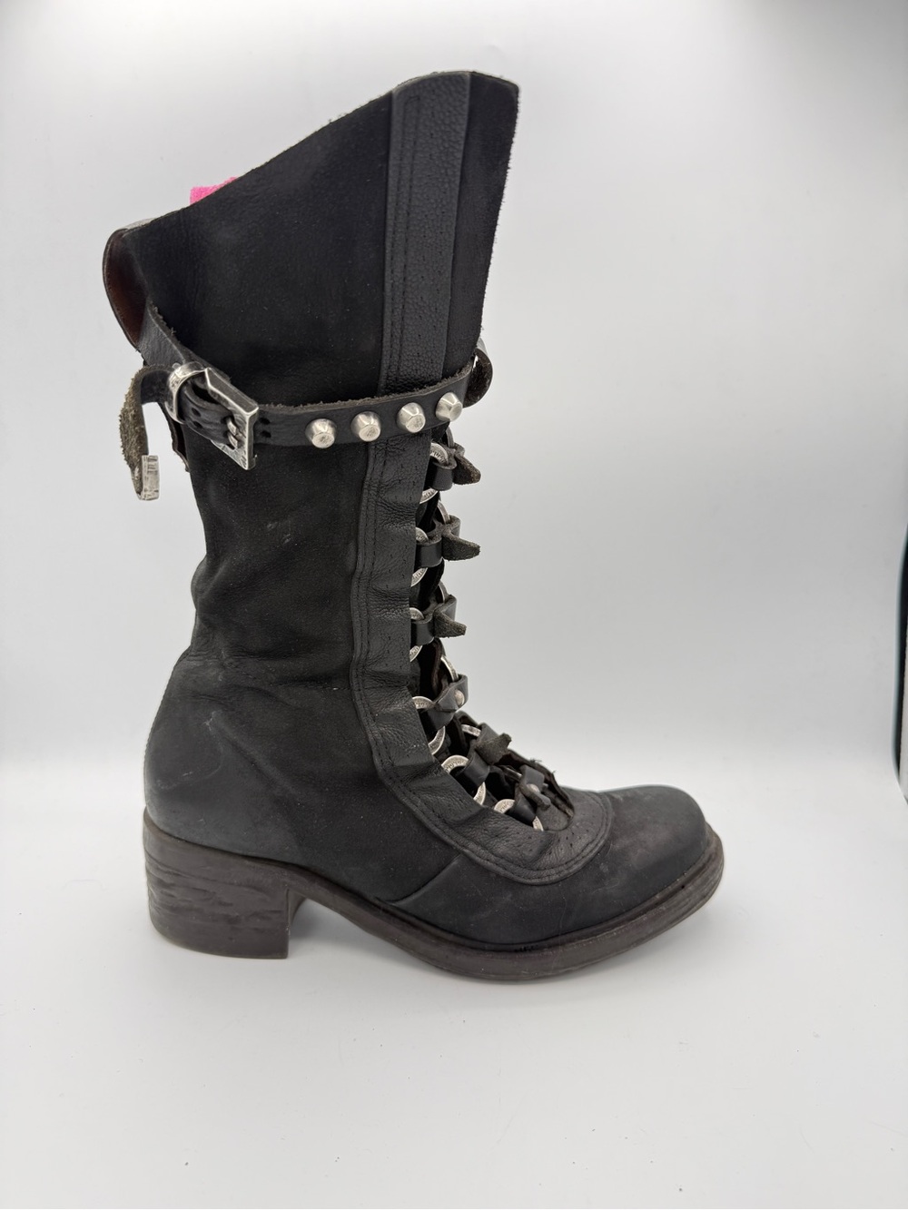A.S. 98 Bardo Tall Black Buckle Boots Grunge Goth Leather Combat Biker